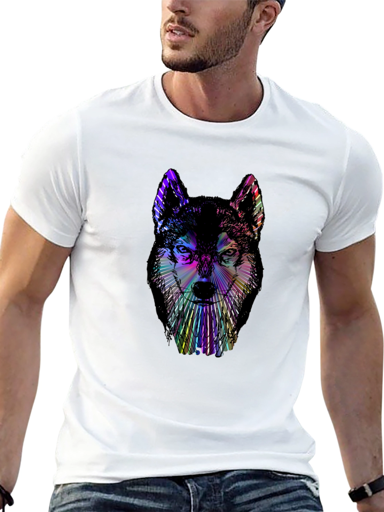 Psychedelic Wolf Graphic Black T-Shirt