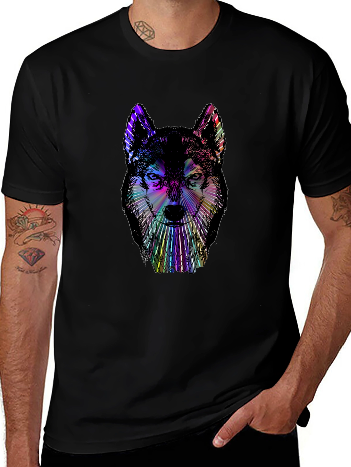 Psychedelic Wolf Graphic Black T-Shirt