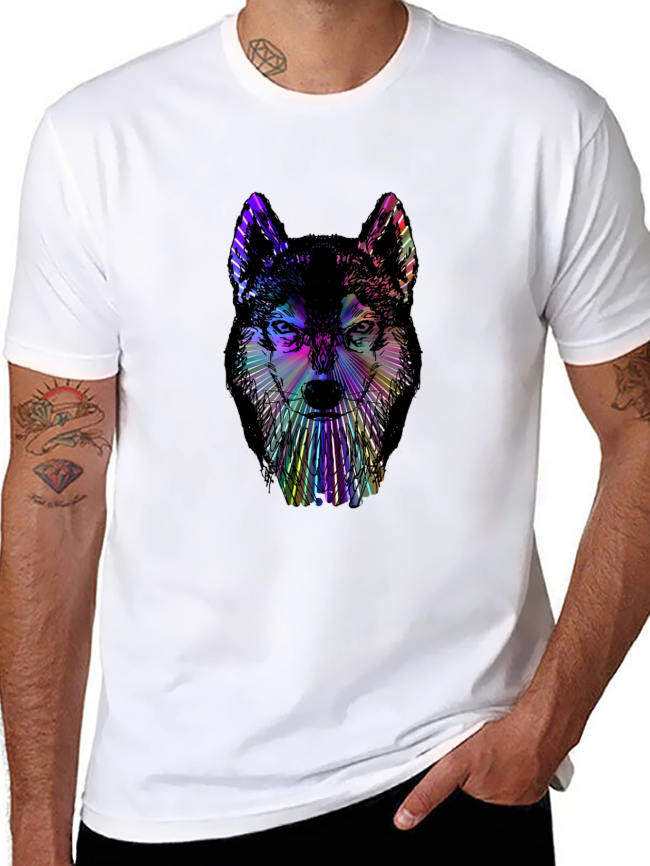 Psychedelic Wolf Graphic Black T-Shirt