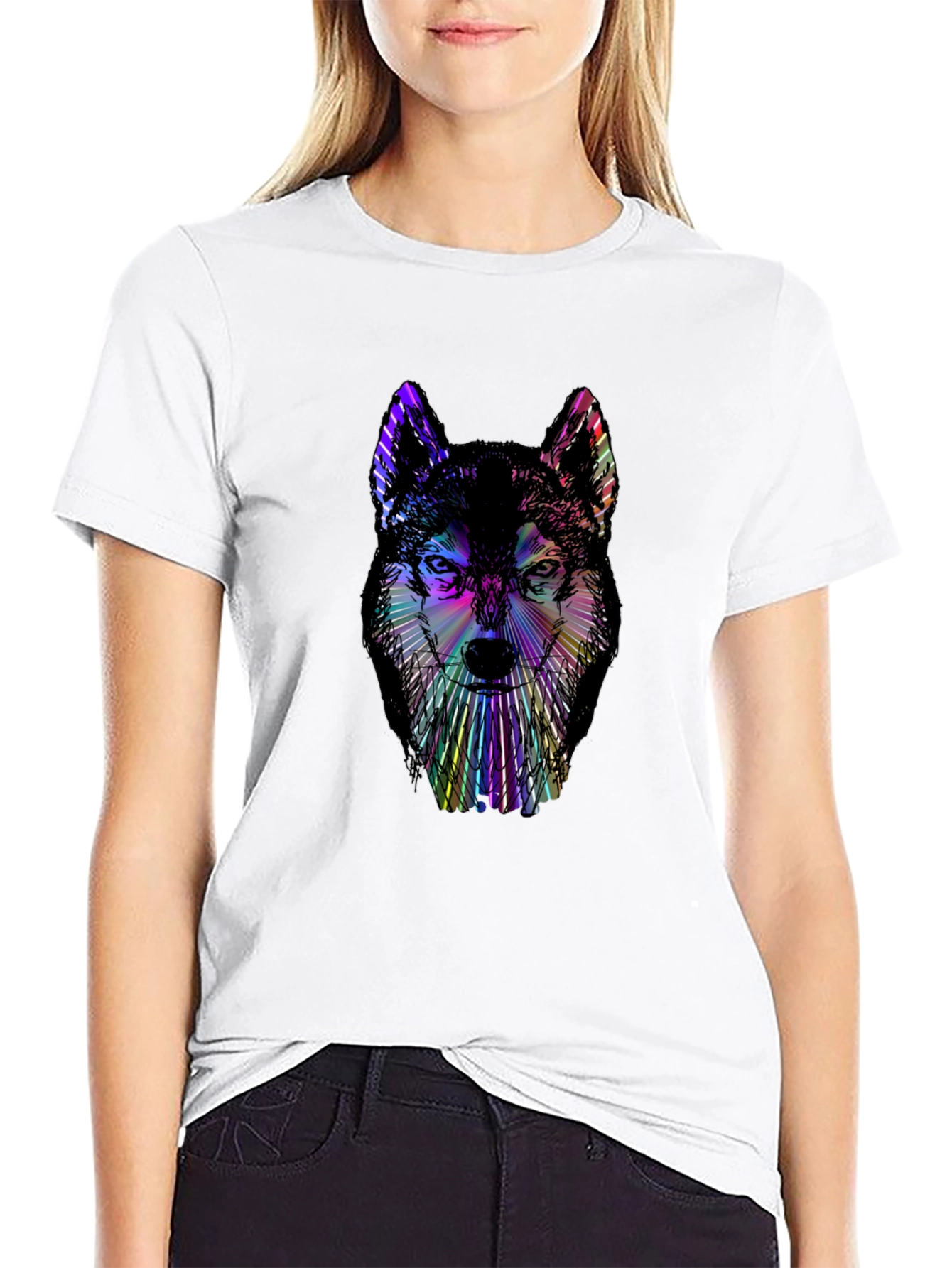 Psychedelic Wolf Graphic Black T-Shirt