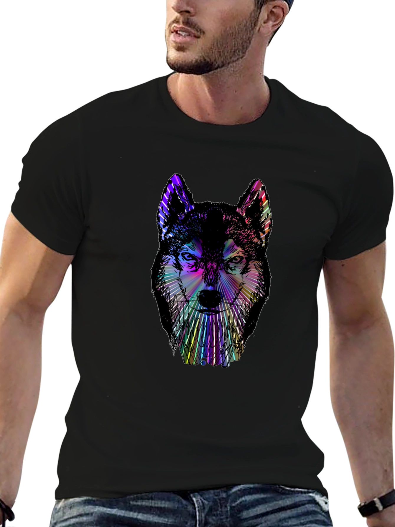 Psychedelic Wolf Graphic Black T-Shirt