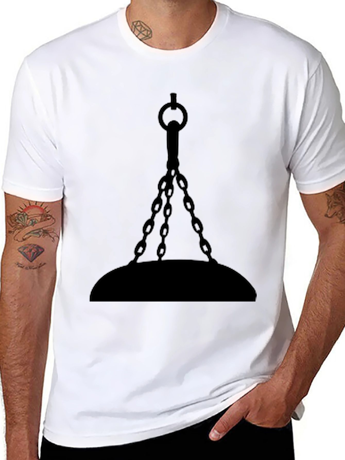 Gothic Hanging Chain Design Black T-Shirt