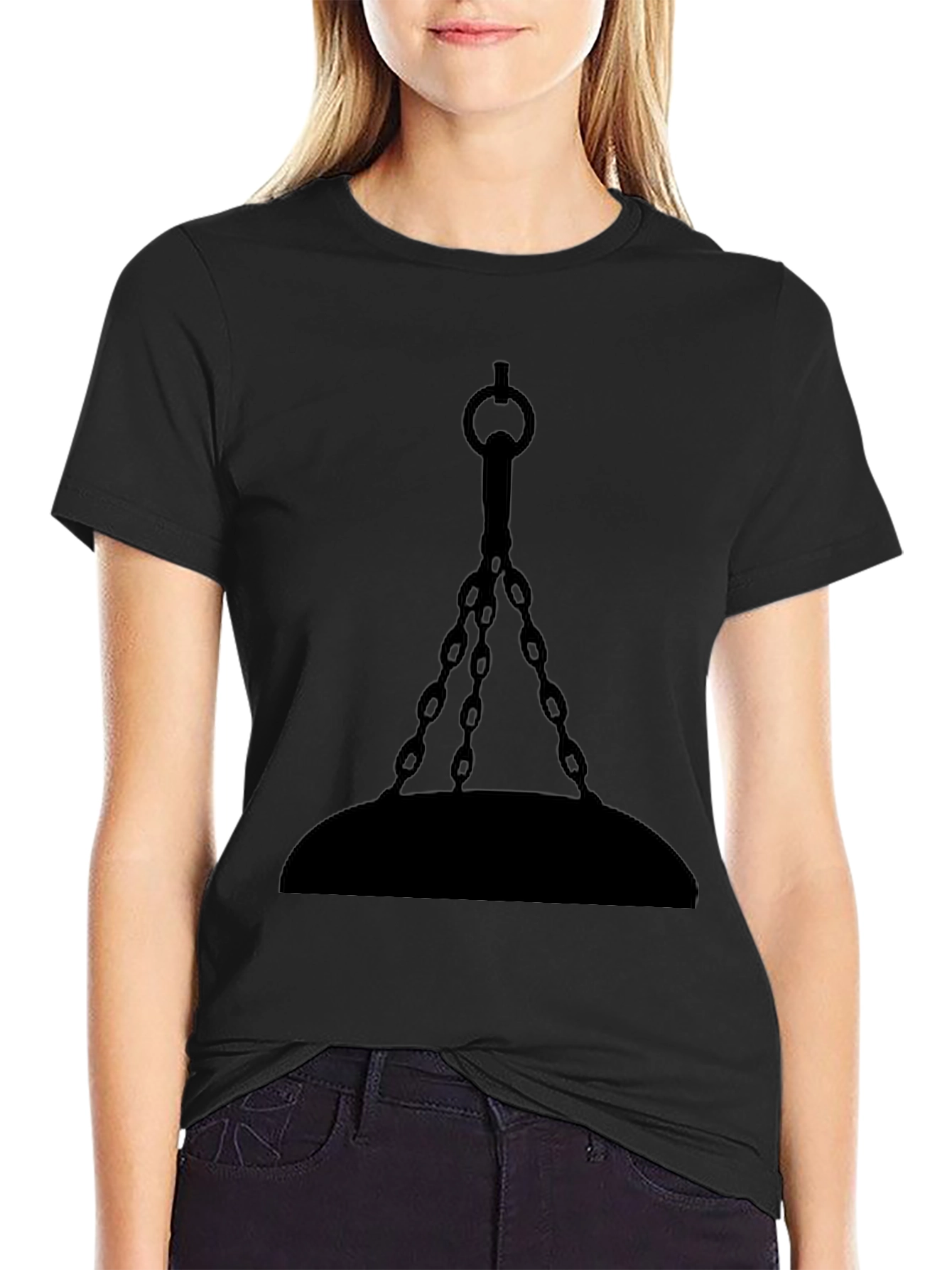 Gothic Hanging Chain Design Black T-Shirt