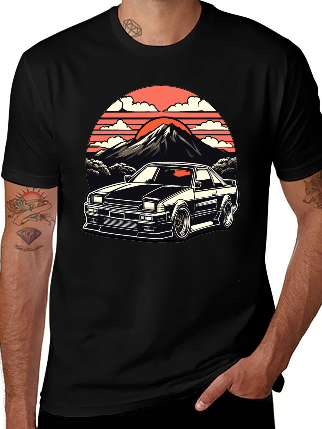 Retro Japanese Car Black T-Shirt