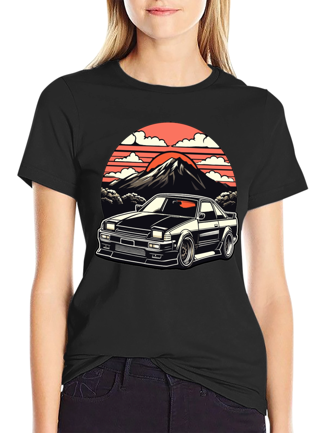 Retro Japanese Car Black T-Shirt