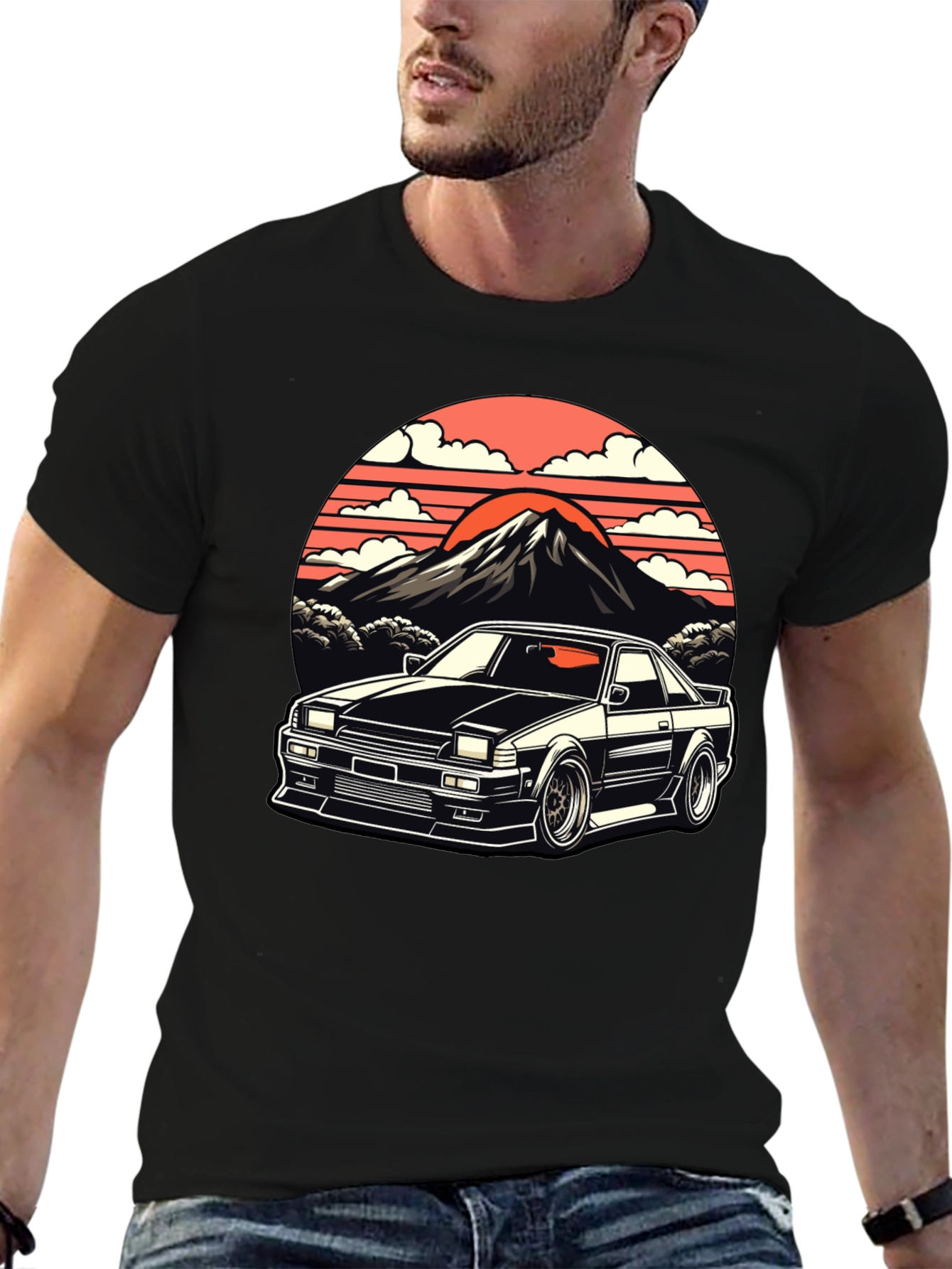 Retro Japanese Car Black T-Shirt