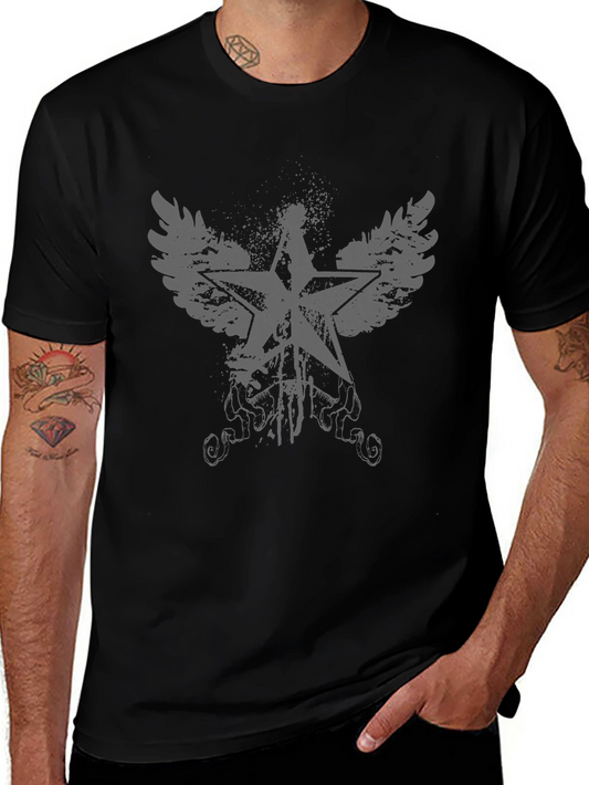 Graphic Tee - Star & Wings Print - Soft Cotton T-Shirt