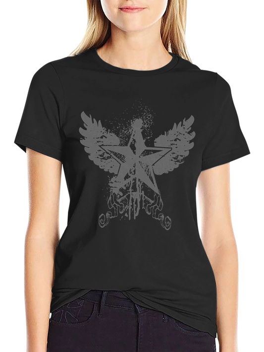 Graphic Tee - Star & Wings Print - Soft Cotton T-Shirt