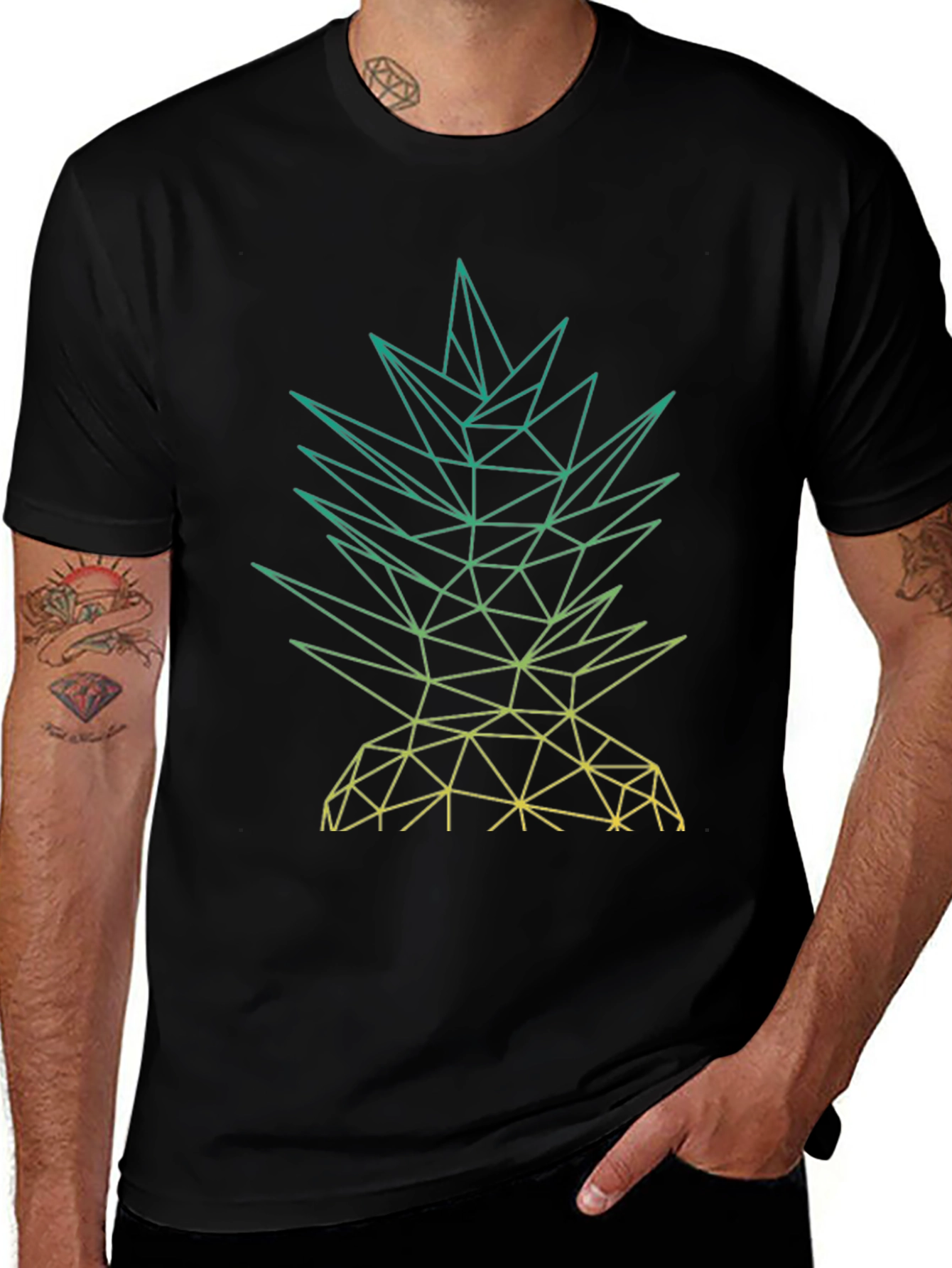Geometric Pineapple Graphic Tee - Mens Black T-Shirt