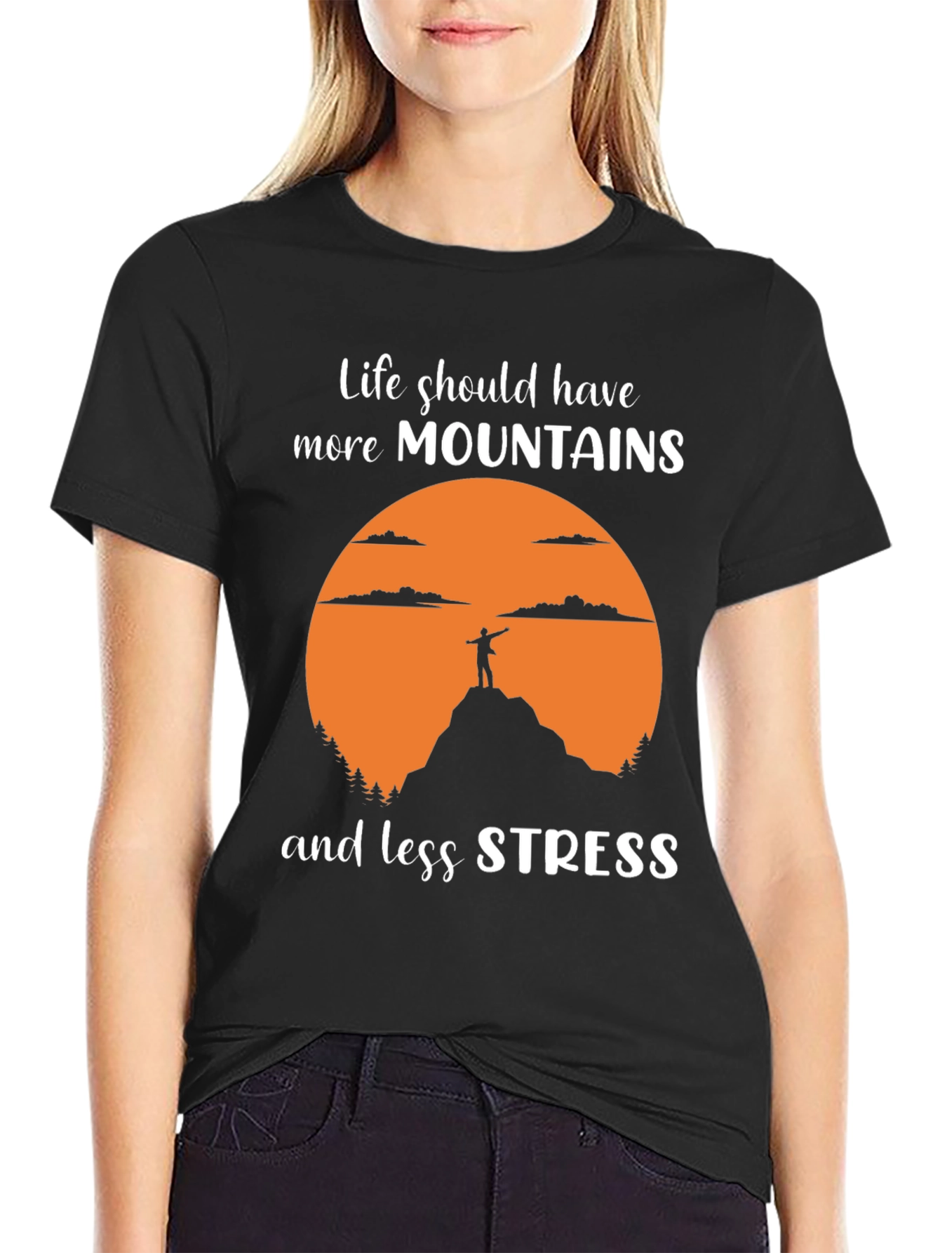 Mountains and Less Stress Graphic Tee