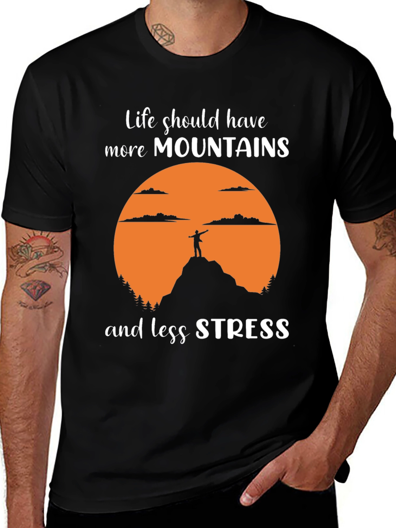 Mountains and Less Stress Graphic Tee