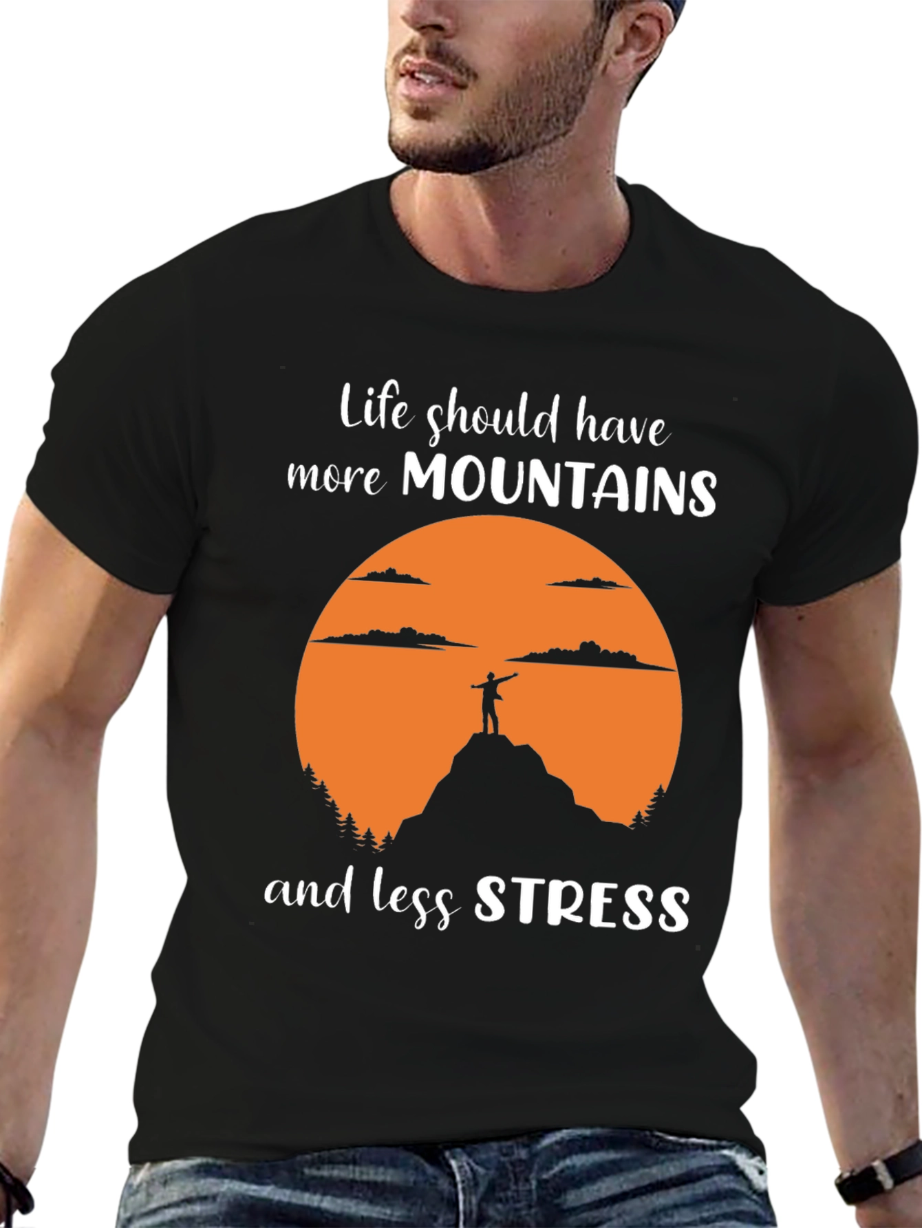 Mountains and Less Stress Graphic Tee