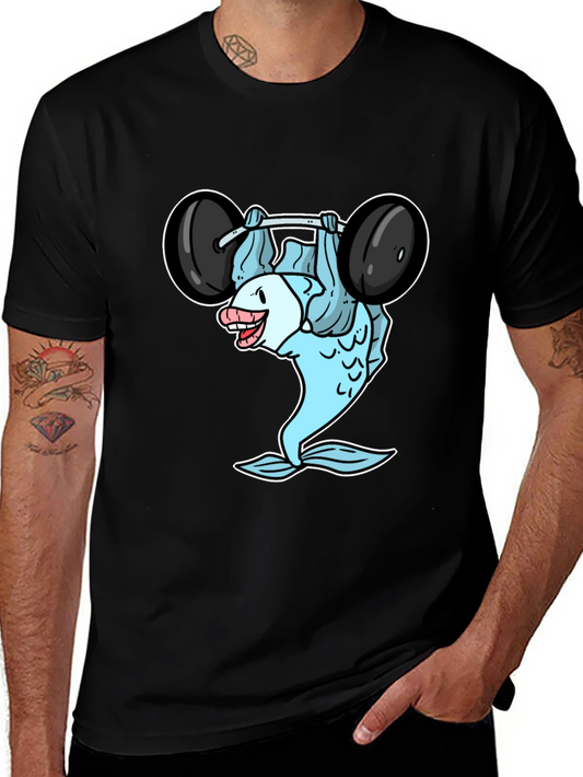 Funny Fish Lifting Weights Graphic T-Shirt