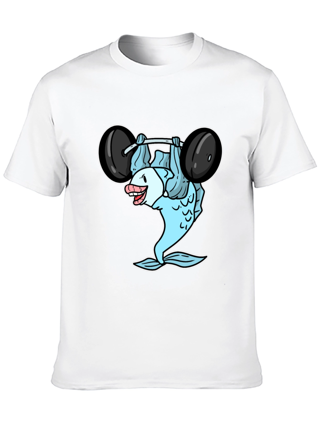 Funny Fish Lifting Weights Graphic T-Shirt