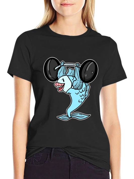 Funny Fish Lifting Weights Graphic T-Shirt