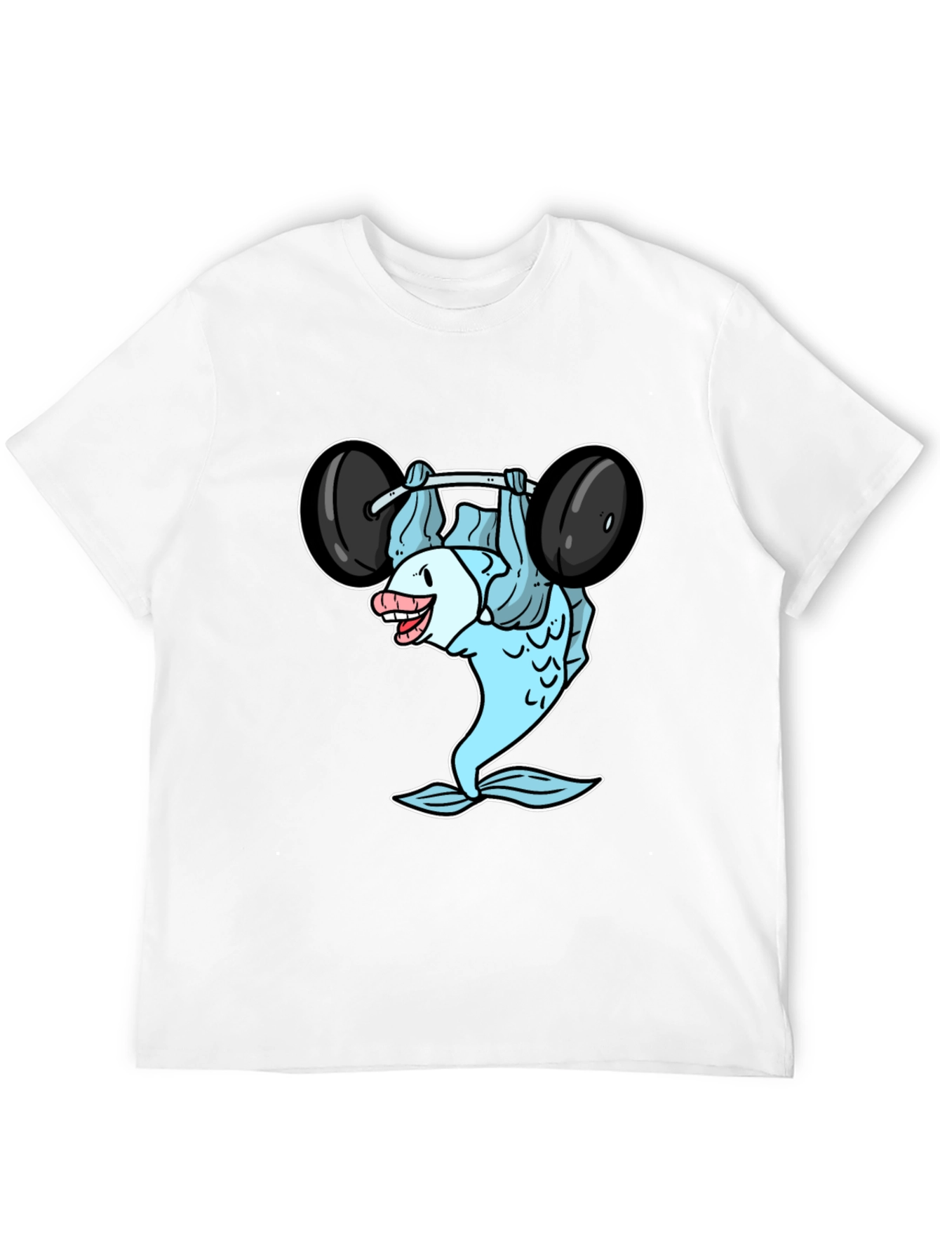 Funny Fish Lifting Weights Graphic T-Shirt
