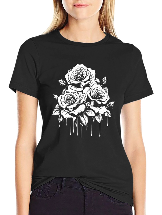 Mens Black T-Shirt with Rose Graphic