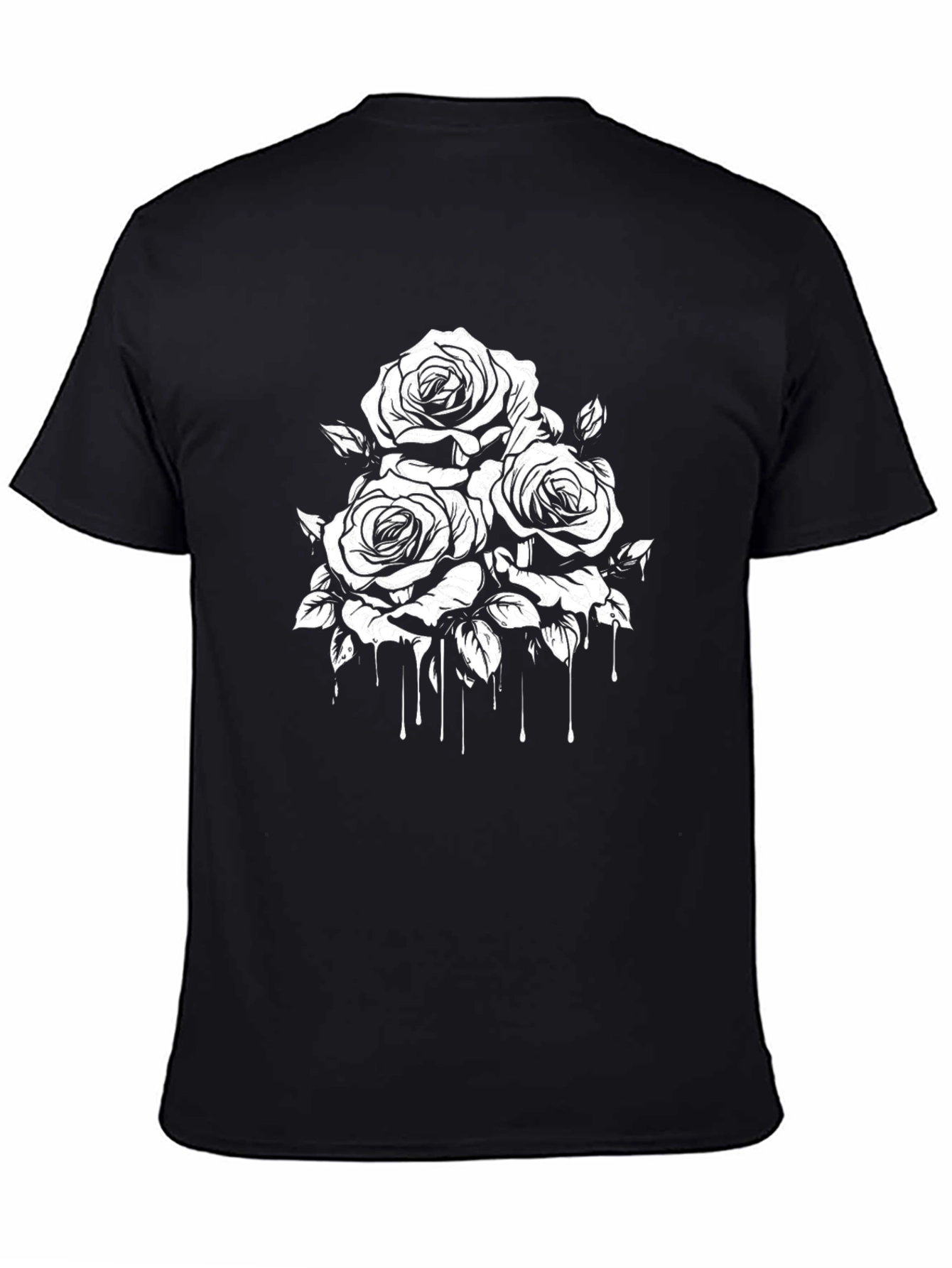 Mens Black T-Shirt with Rose Graphic