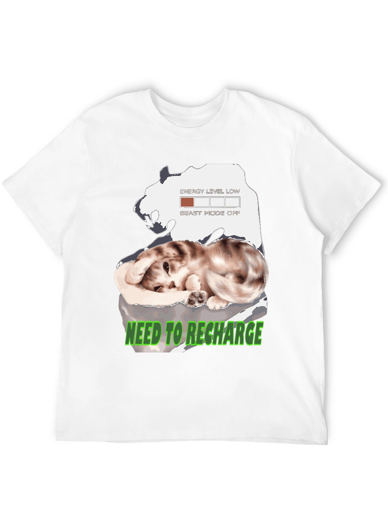 Recharge Cat Graphic T-Shirt: Low Energy Mode