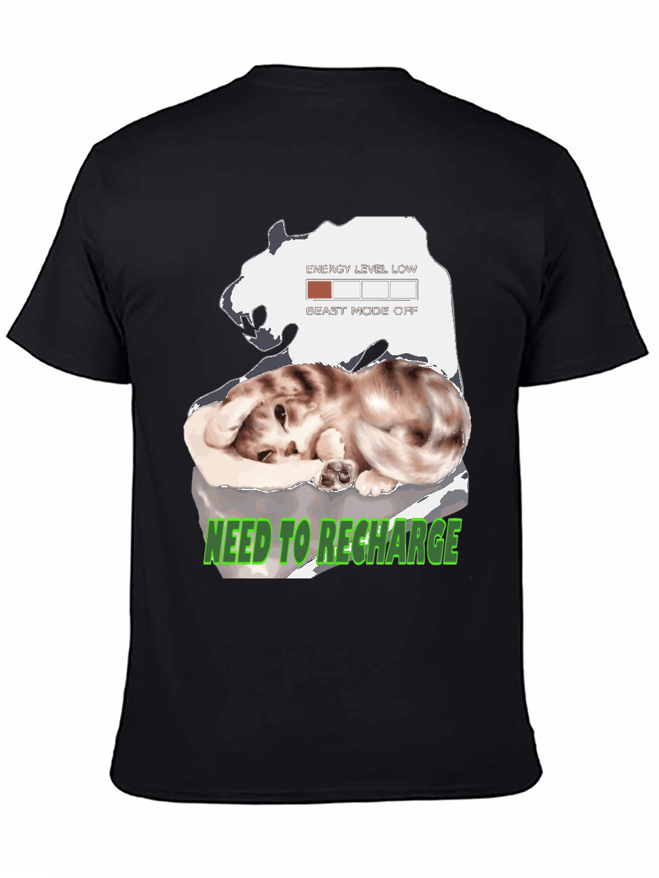 Recharge Cat Graphic T-Shirt: Low Energy Mode