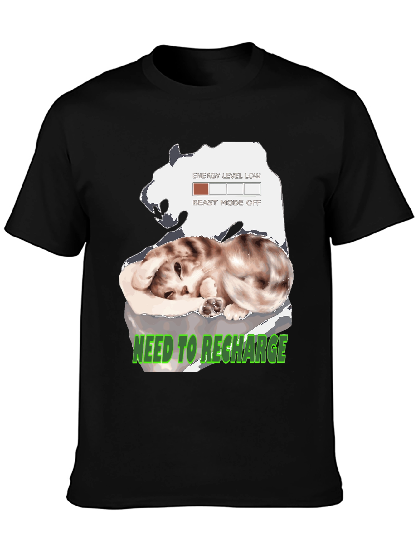 Recharge Cat Graphic T-Shirt: Low Energy Mode