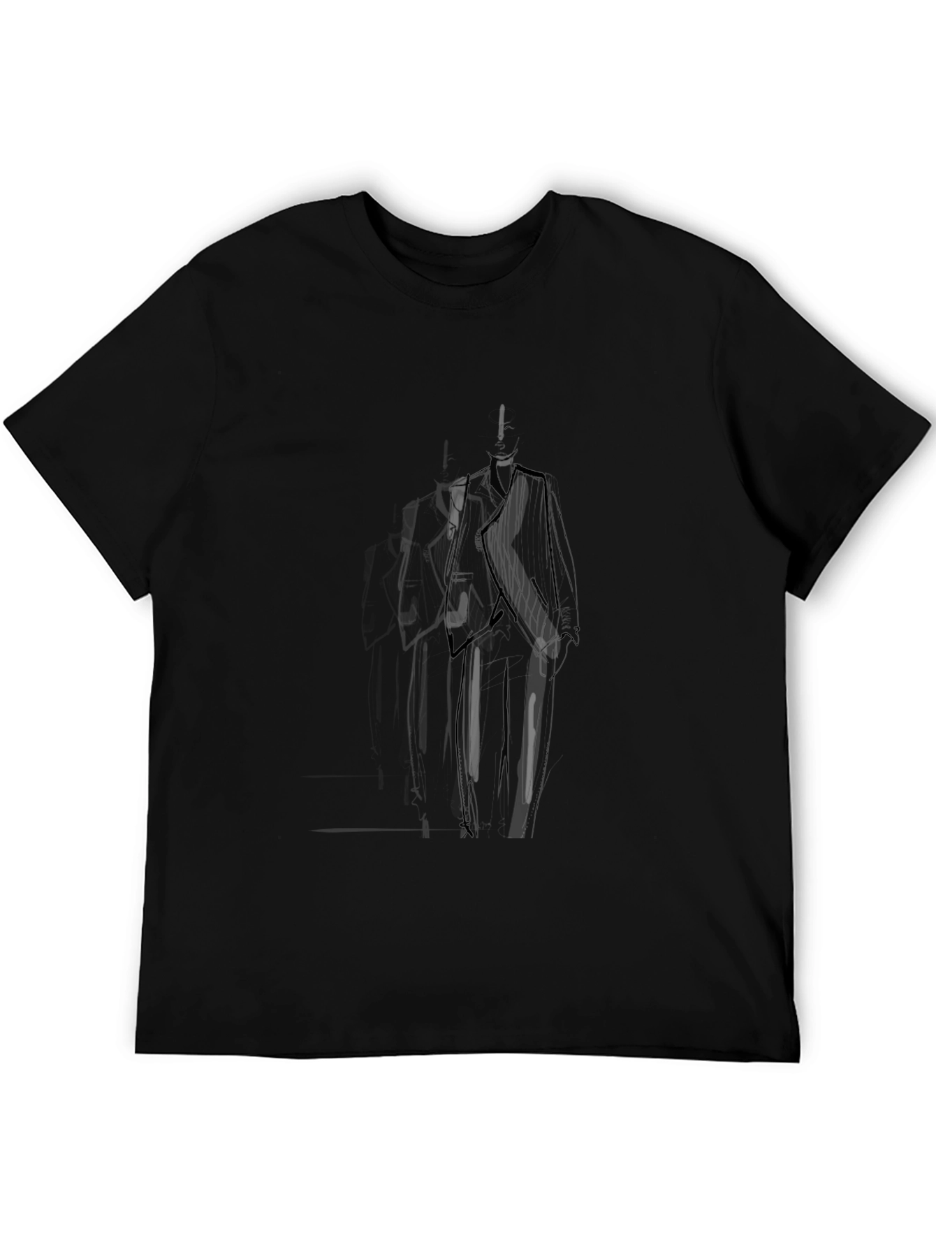 Mens Black T-Shirt with Abstract Suit Design