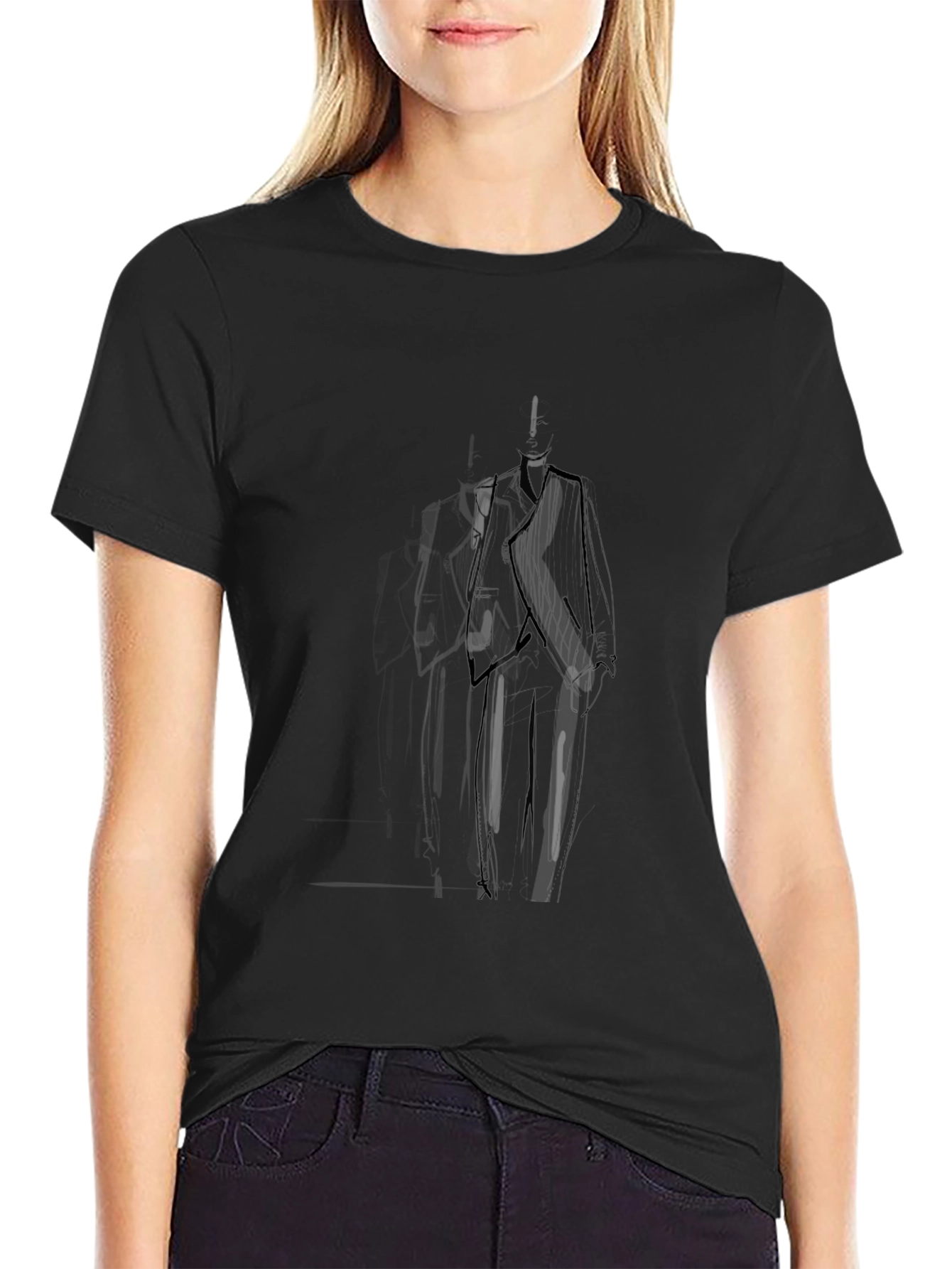 Mens Black T-Shirt with Abstract Suit Design