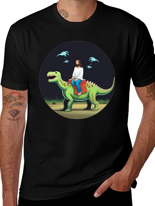 Jesus Riding Dinosaur Graphic Tee