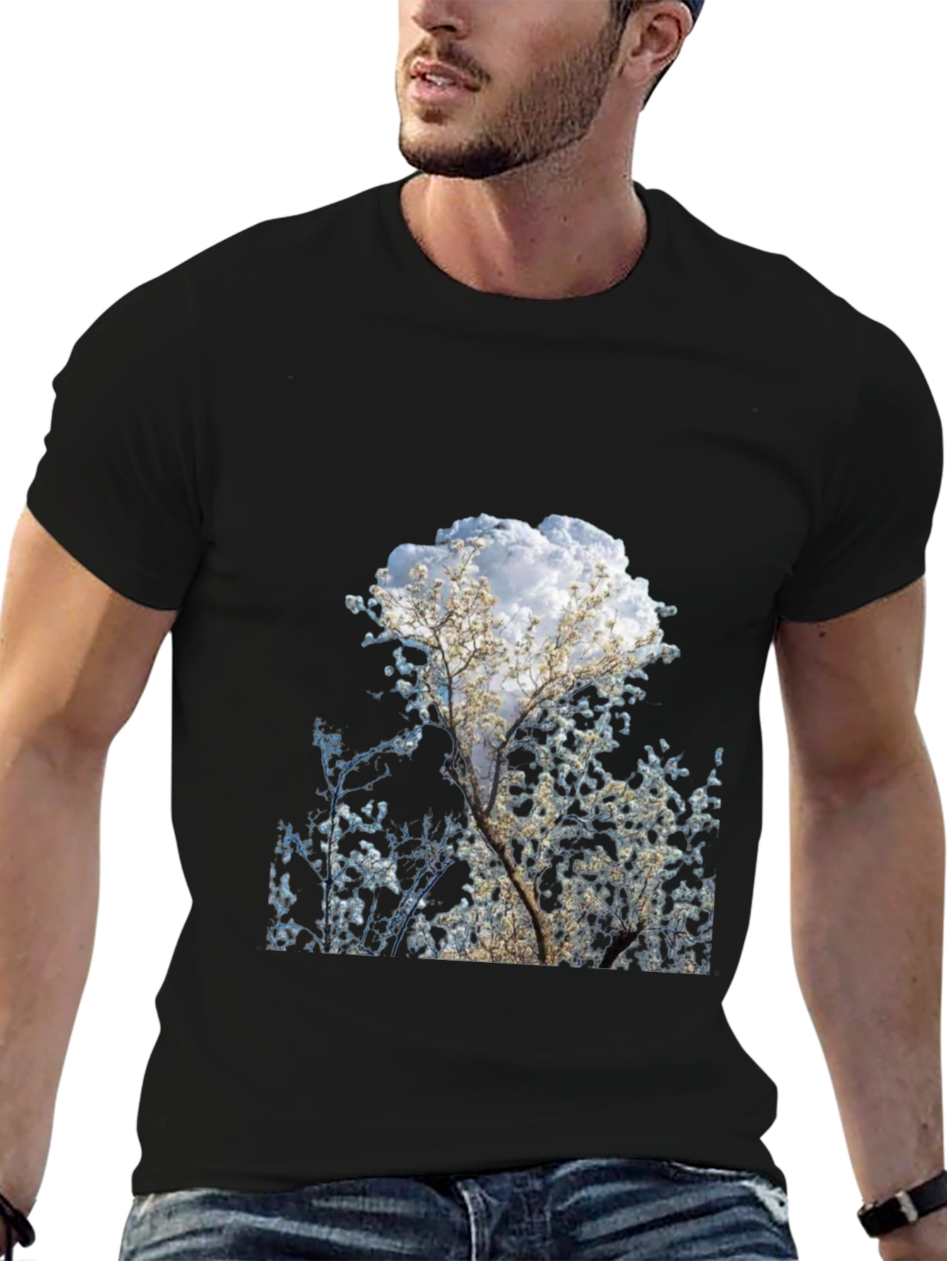 Tree Print Black T-Shirt - Nature Inspired Design
