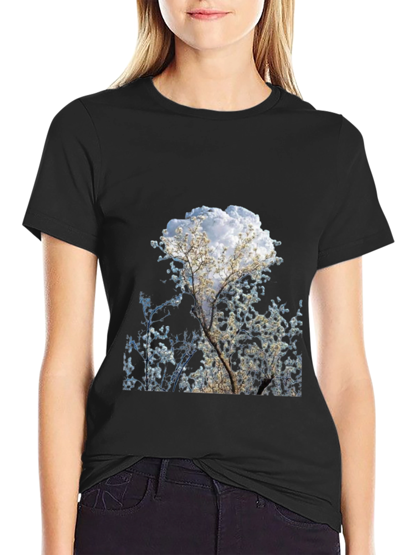 Tree Print Black T-Shirt - Nature Inspired Design