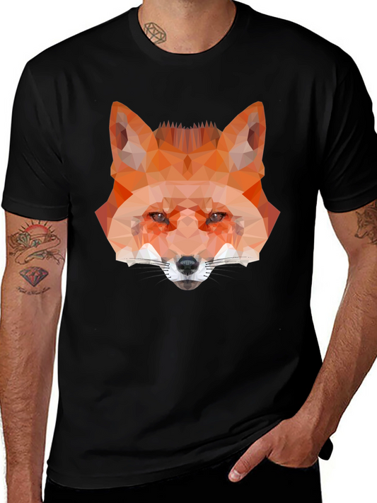Geometric Fox Graphic Tee - Black