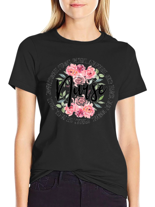 Floral Nurse T-Shirt - Compassionate & Strong