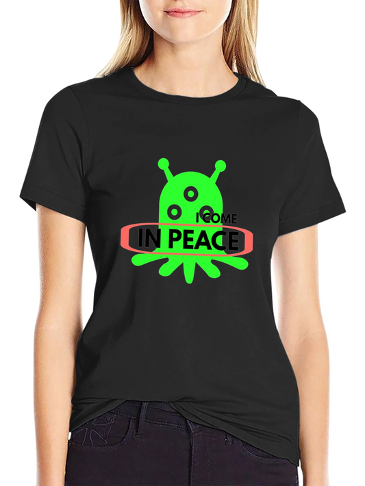 Alien In Peace Graphic T-Shirt - Black Cotton Blend