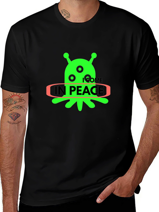 Alien In Peace Graphic T-Shirt - Black Cotton Blend