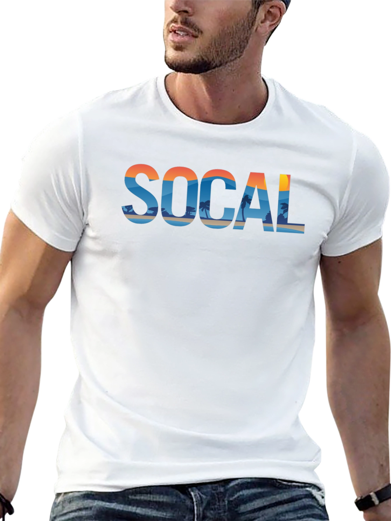 SoCal Beach Print Mens Black Graphic Tee
