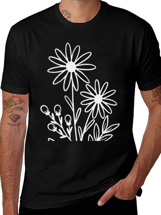 Floral Graphic T-Shirt - Casual Black Tee
