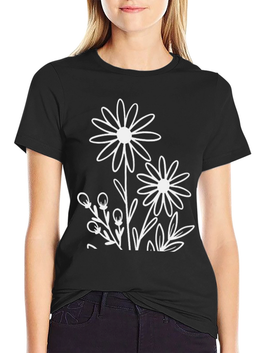 Floral Graphic T-Shirt - Casual Black Tee