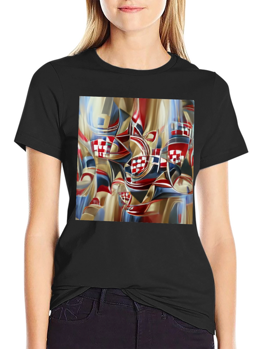 Abstract Checkerboard Print Black T-Shirt