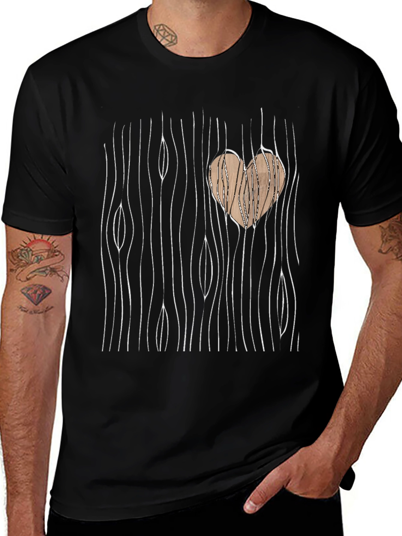 Wood Heart Graphic Tee - Unique Design T-Shirt