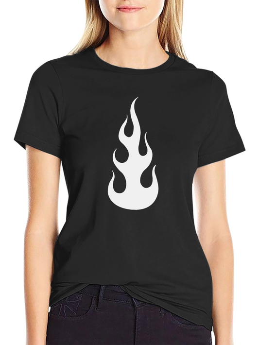 Flame Graphic Tee - Black Cotton Casual Shirt