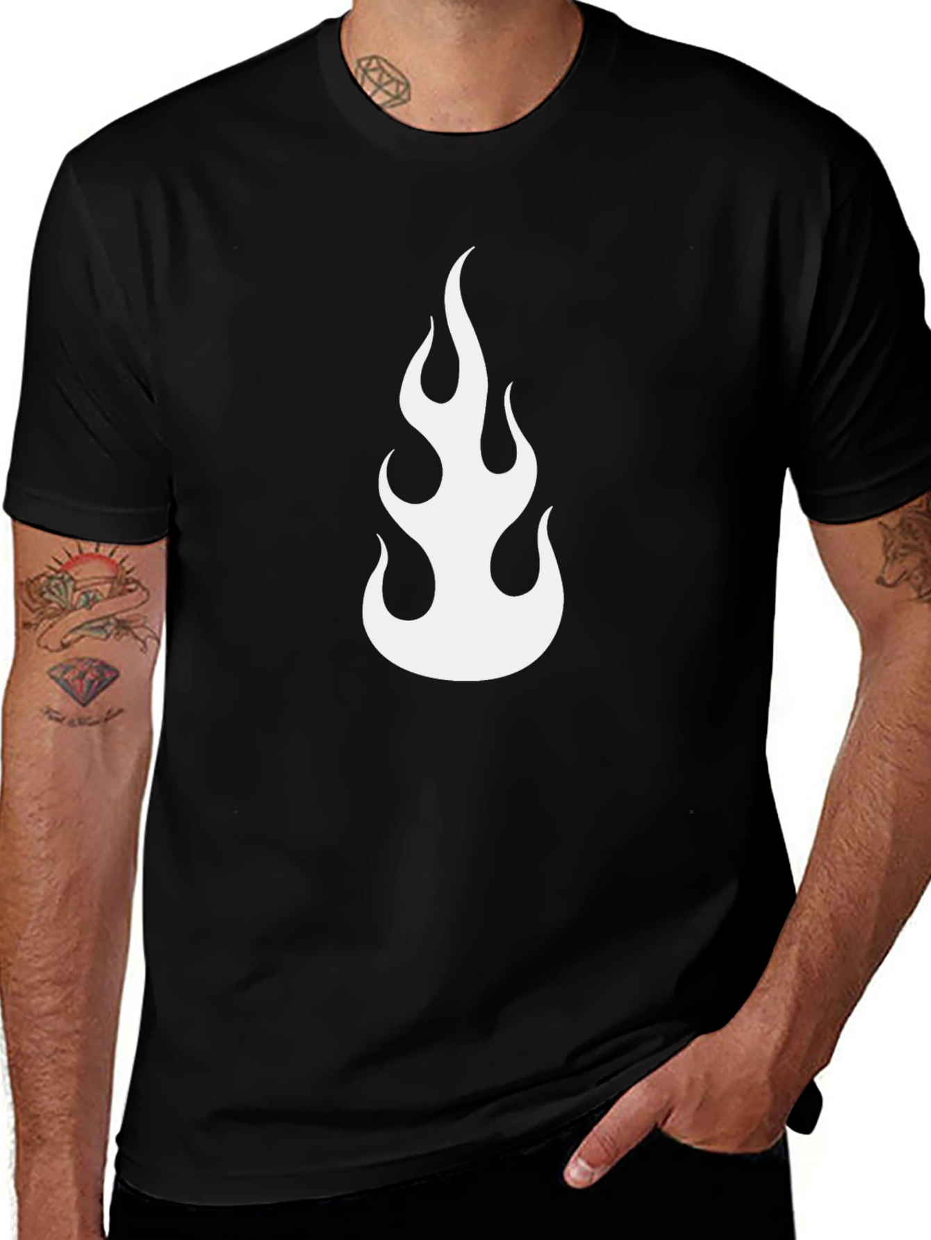 Flame Graphic Tee - Black Cotton Casual Shirt