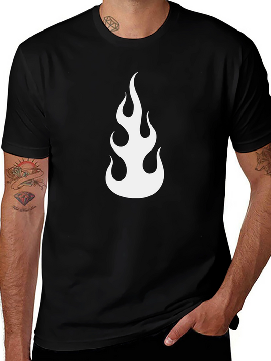 Flame Graphic Tee - Black Cotton Casual Shirt