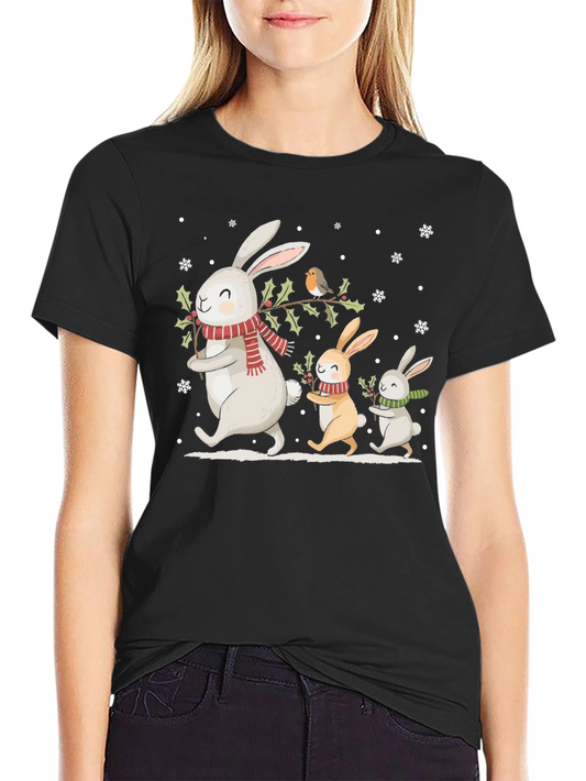 Festive Bunny Family Black T-Shirt