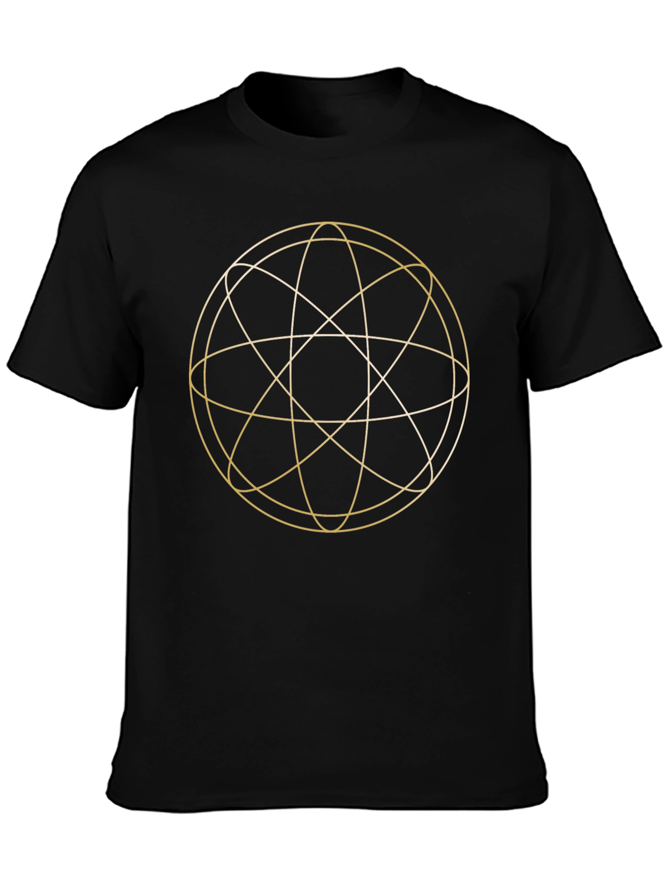 Geometric Gold Circle Design Black T-Shirt