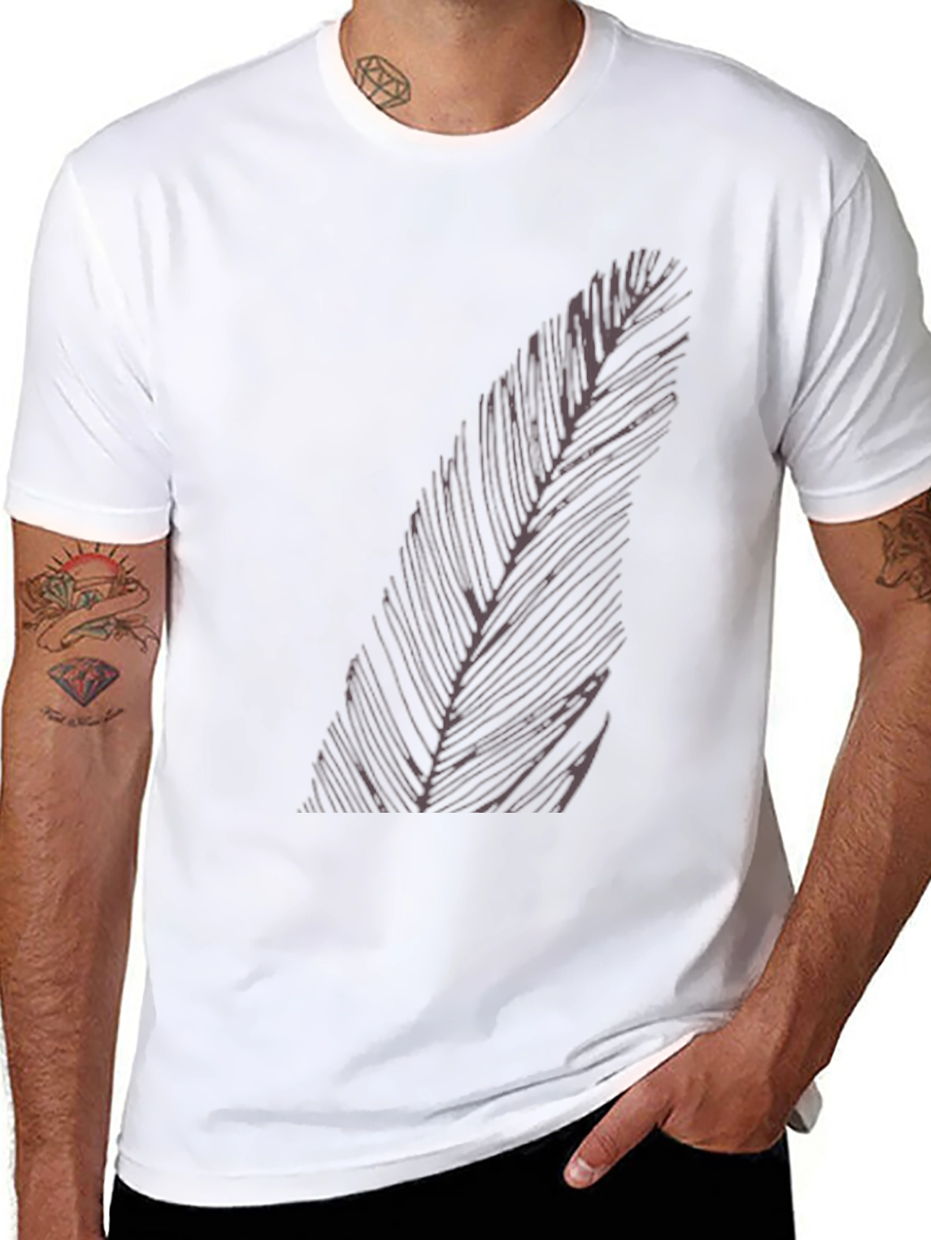 Mens Black Feather Graphic T-Shirt