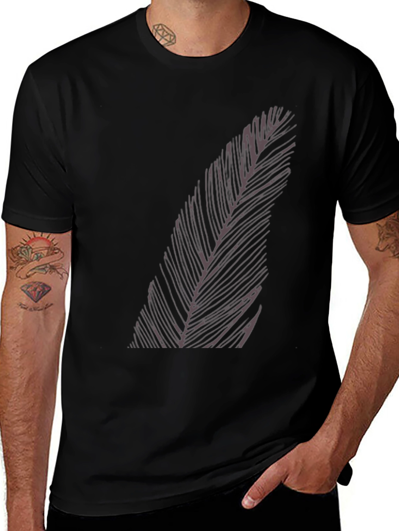 Mens Black Feather Graphic T-Shirt