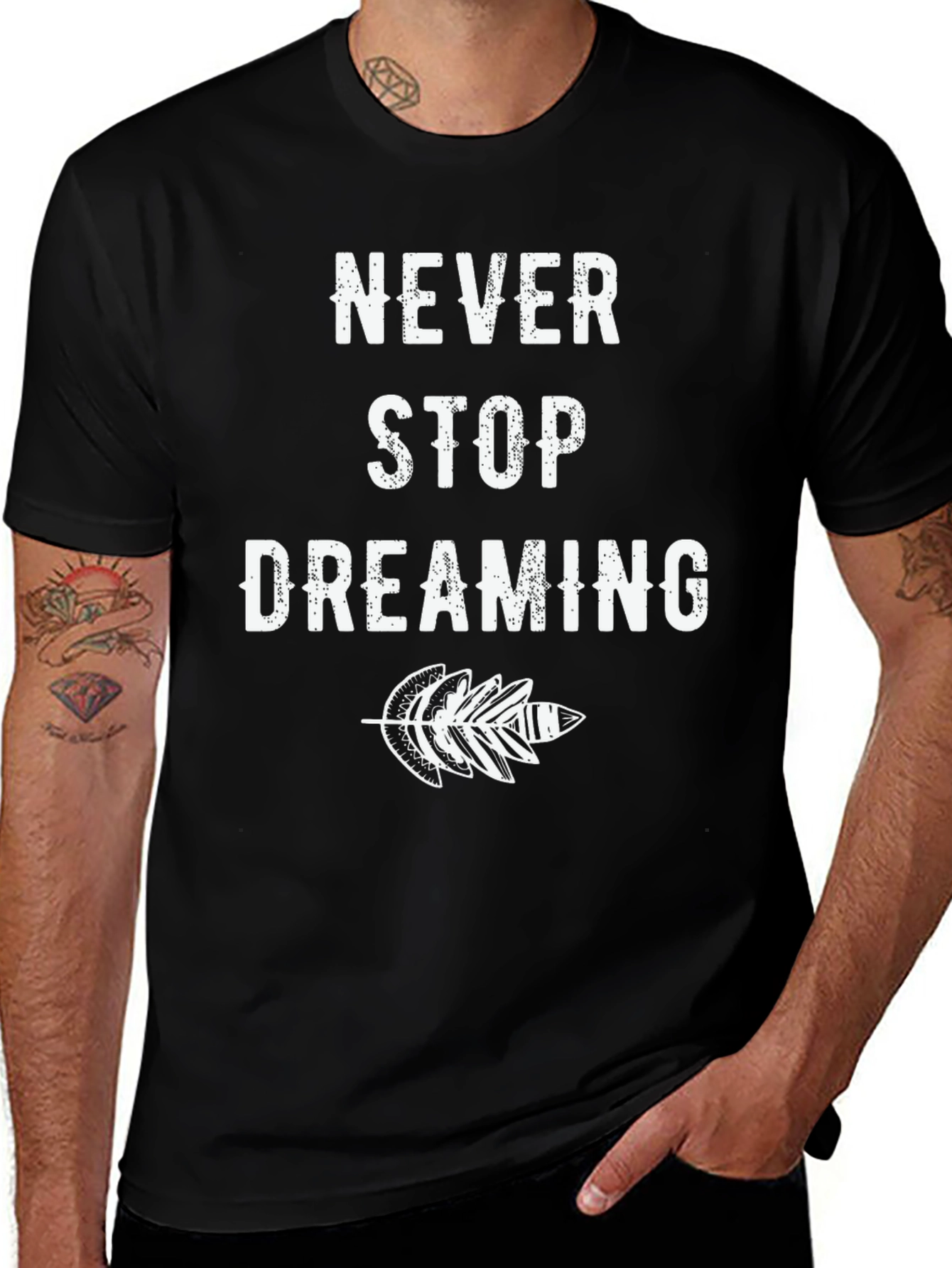 Never Stop Dreaming Black Graphic T-Shirt