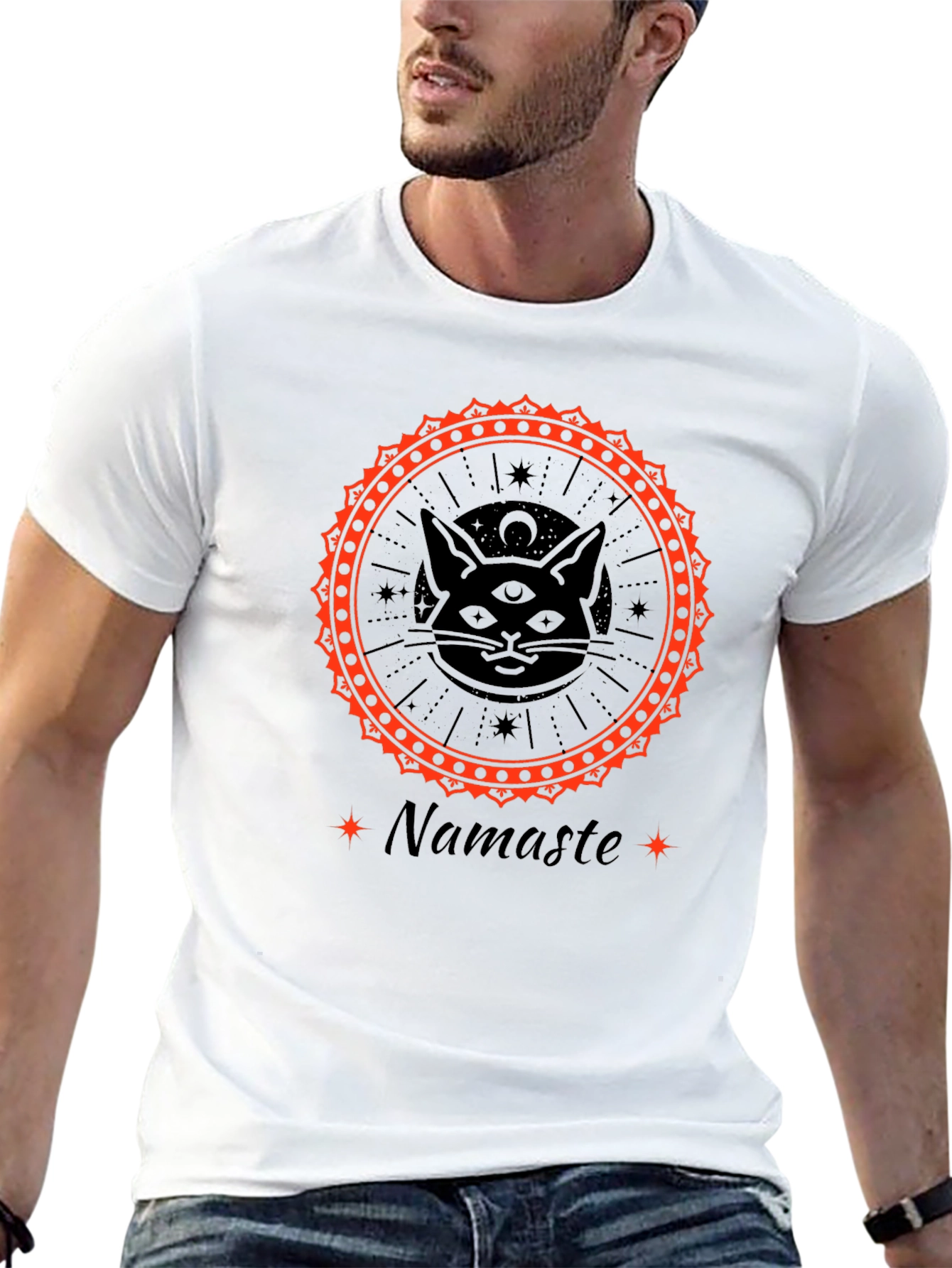 Mystic Cat Namaste Graphic Tee - Third Eye Design