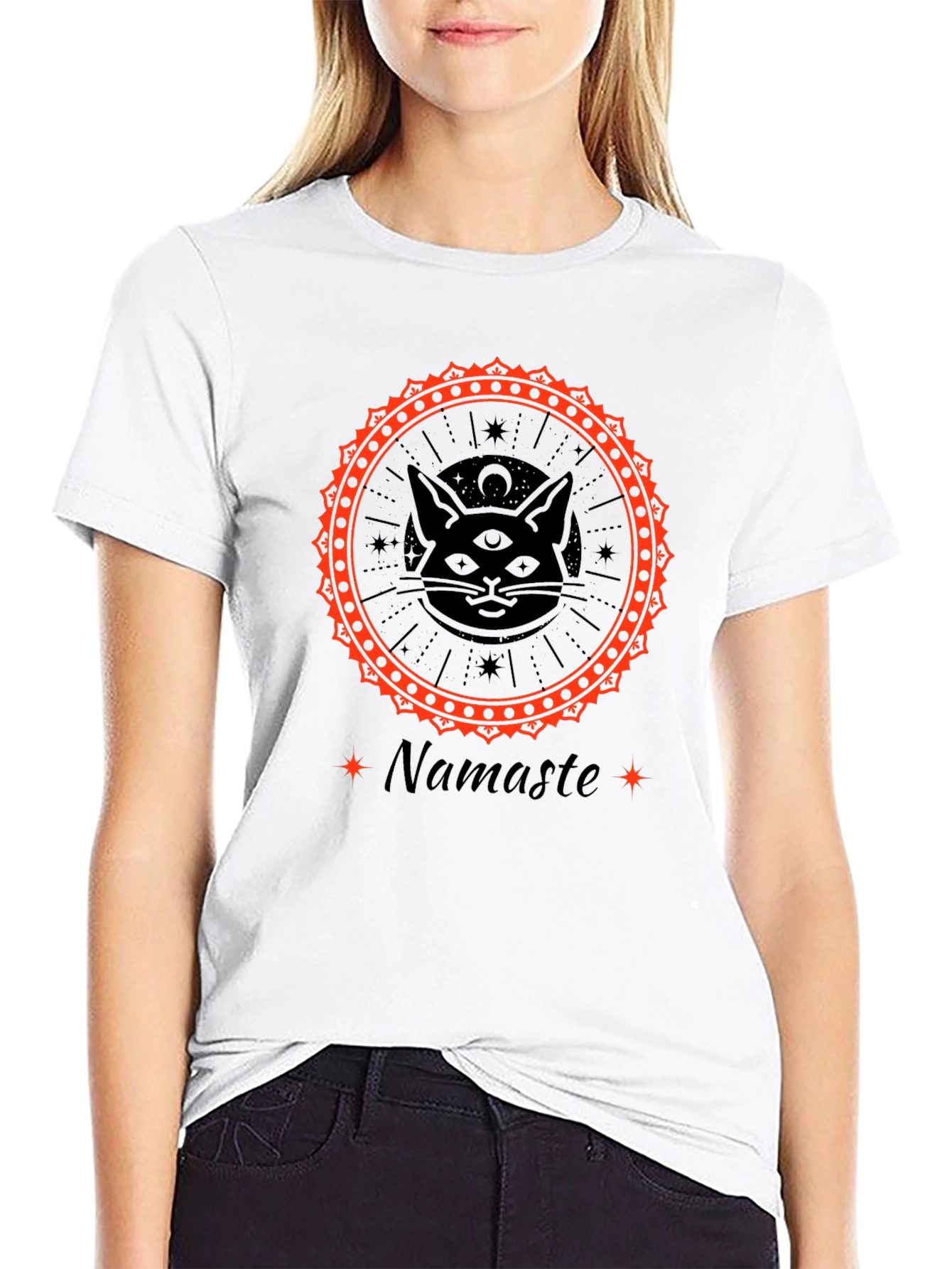 Mystic Cat Namaste Graphic Tee - Third Eye Design