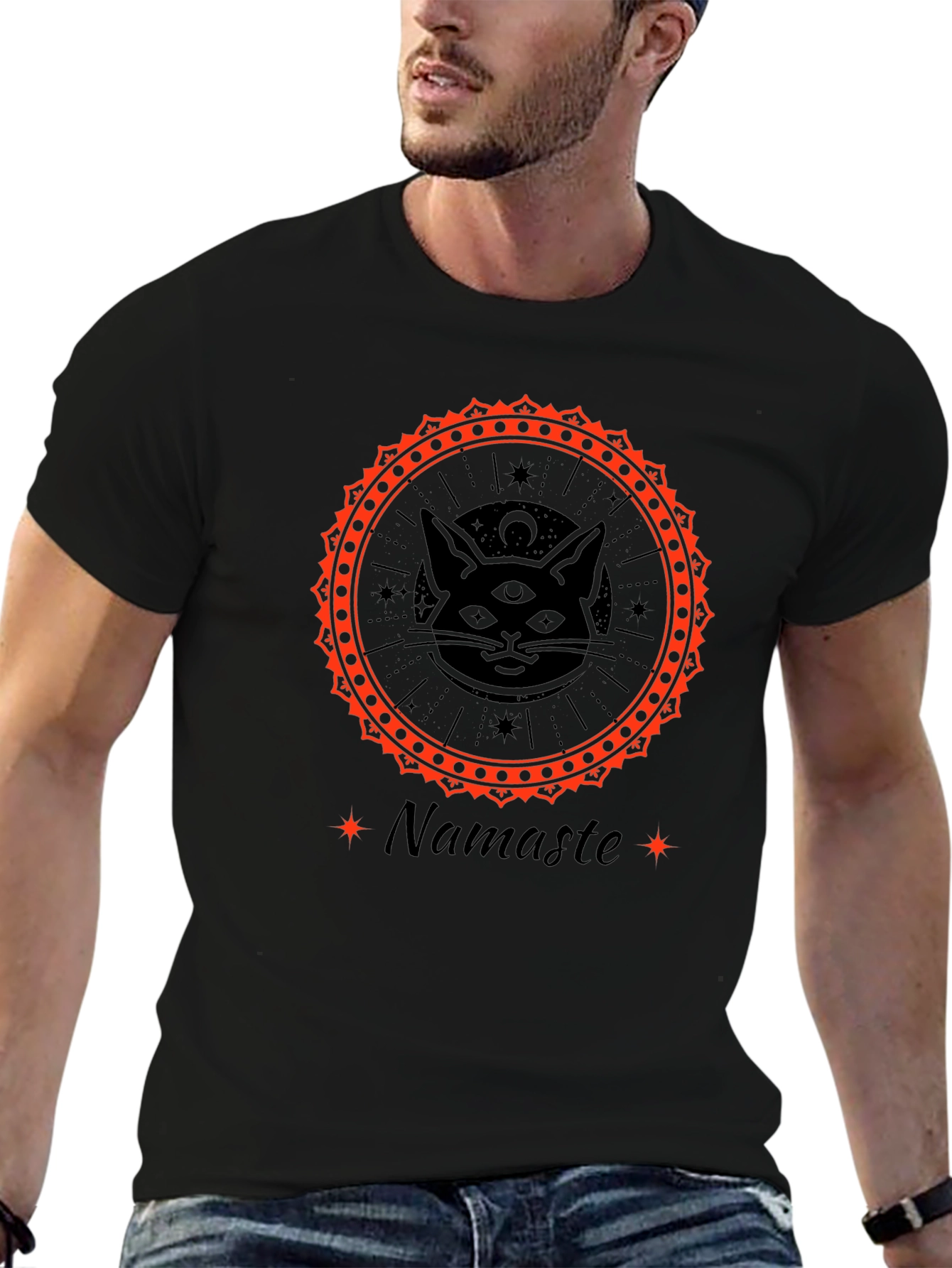 Mystic Cat Namaste Graphic Tee - Third Eye Design